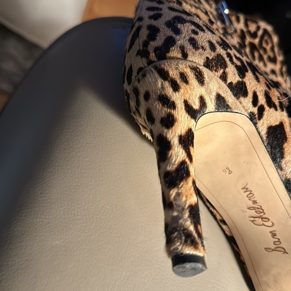 Sam Edelman Olette sand animal print leopard fur ankle boots heels Sz 8 1/2 - Picture 12 of 15